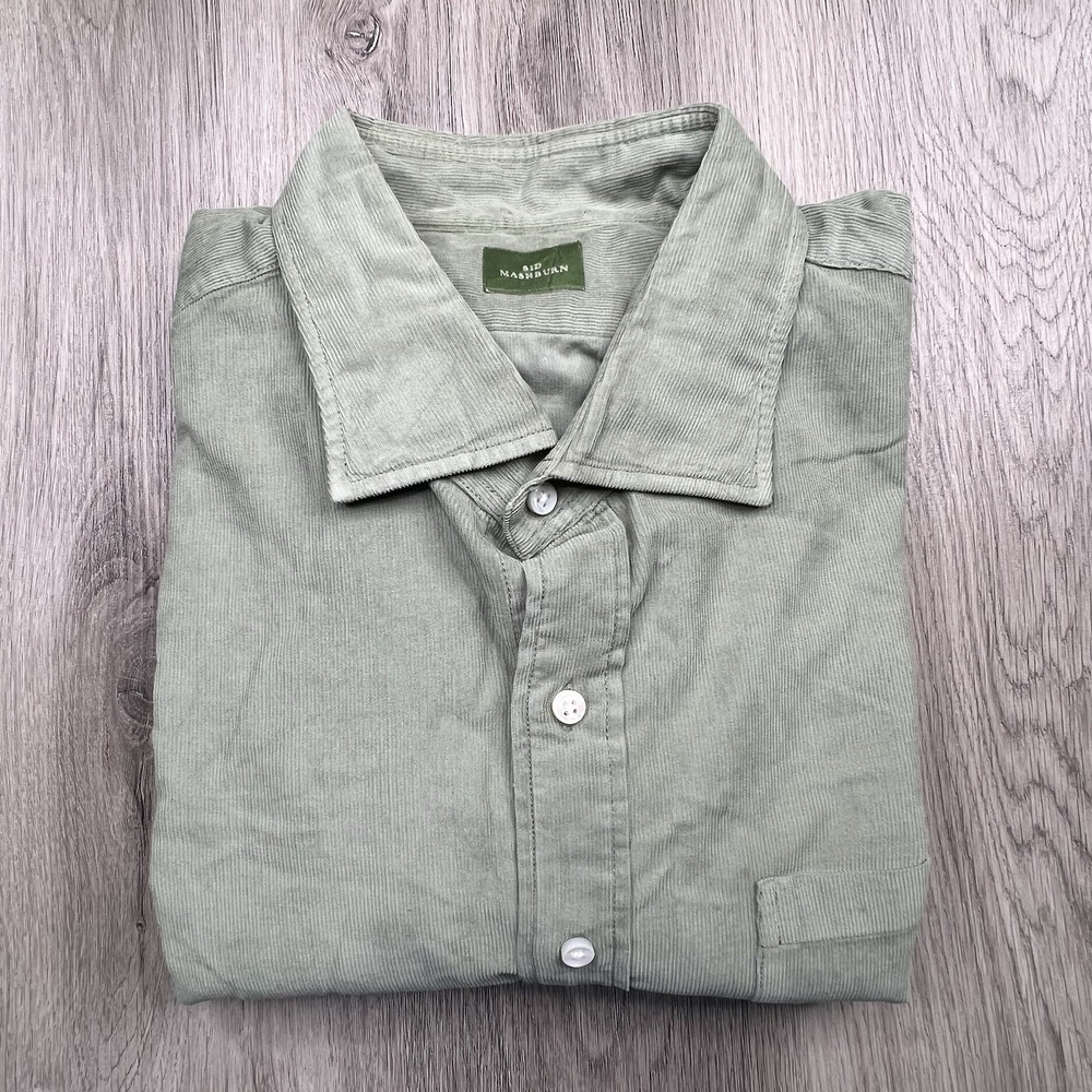 Sid Mashburn Corduroy Long Sleeve Button Up Shirt Men's Size XL Xtra Large Green